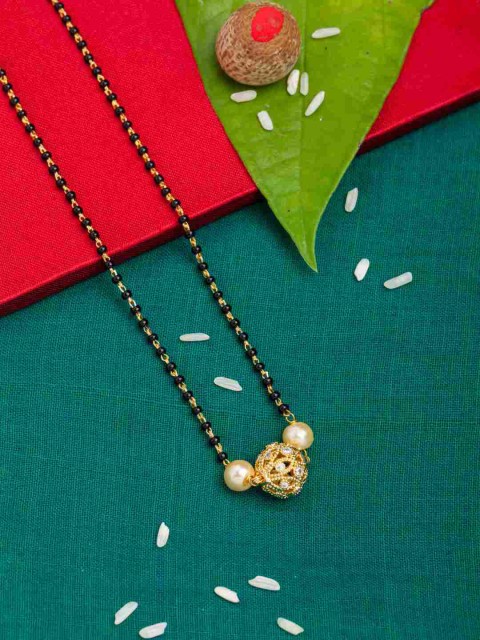 

Sia Art Jewellery Gold-Plated & Black Beaded & Stone Studded Mangalsutra