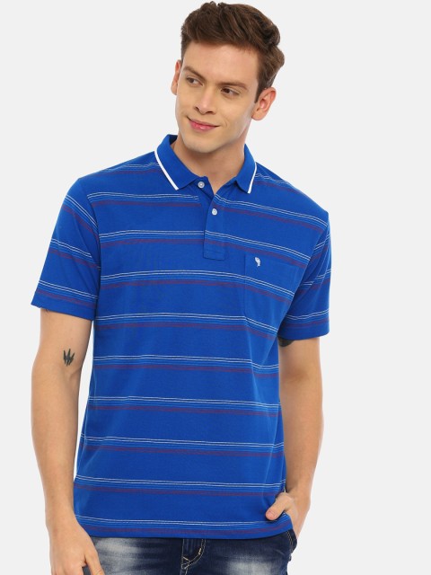 

Classic Polo Men Blue & White Striped Polo Collar T-shirt