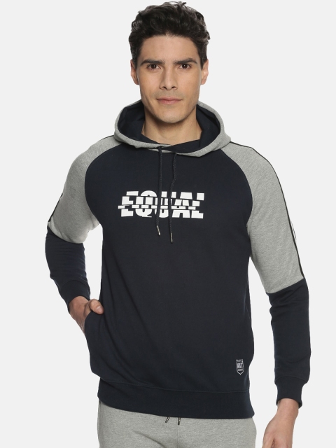 

Force NXT Men Navy Blue & Grey Printed Hooded Sweatshirt