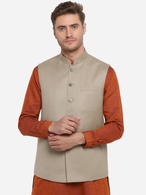 

JADE BLUE Men Beige Solid Modi Jacket