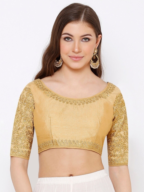 

SALWAR STUDIO Women Gold Silk Blend Embroidered Readymade Saree Blouse