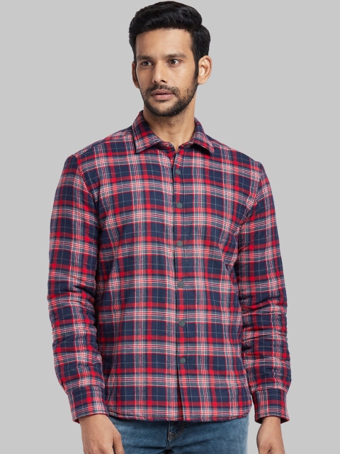 Parx Men Red & Blue Regular Fit Checked Casual Shirt