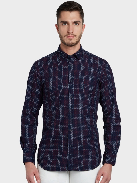 

ColorPlus Men Red & Navy Blue Slim Fit Checked Casual Shirt