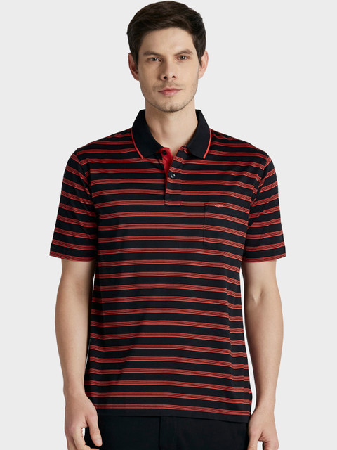 

ColorPlus Men Red & Black Striped Polo Collar T-shirt