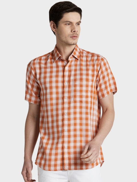 

ColorPlus Men Orange Tailored Fit Checked Casual Shirt