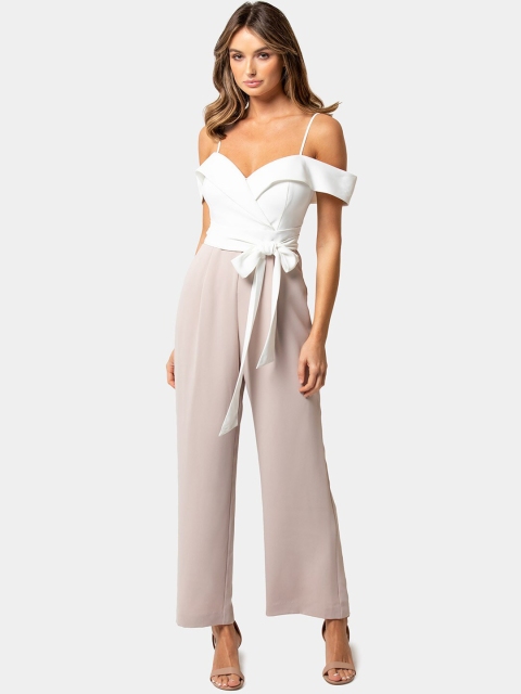 

Forever New Women White & Taupe Solid Basic Jumpsuit