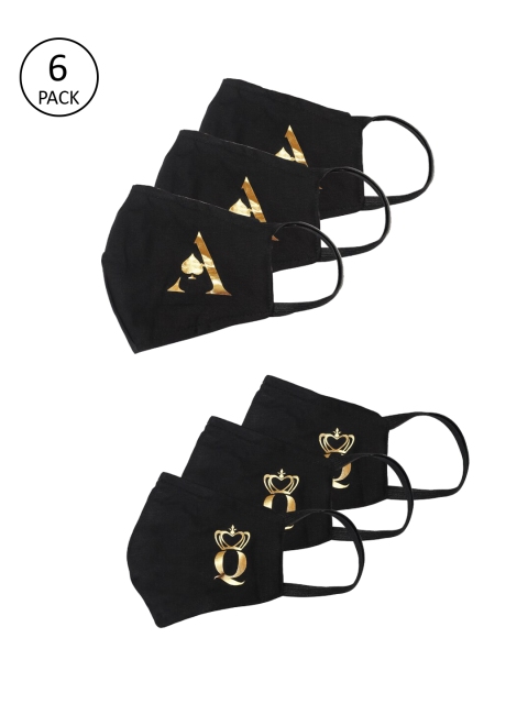 

Bellofox Women Pack Of 6 Black & Gold-Coloured Printed Reusable 3-Ply Cloth Masks