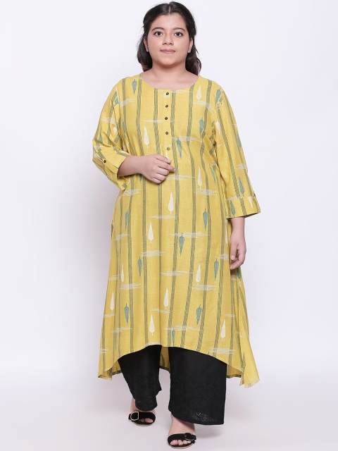 

RANGMANCH PLUS by Pantaloons Women Yellow & Black Striped Straight Kurta