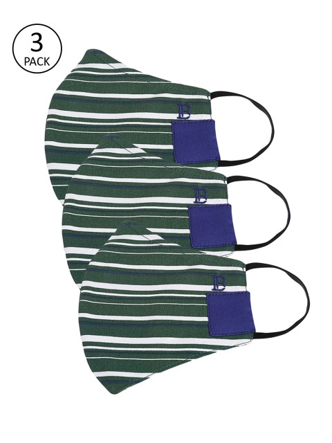 

Bene Kleed Pack Of 3 Green & White Striped 5-Ply Reusable Protective Outdoor Masks