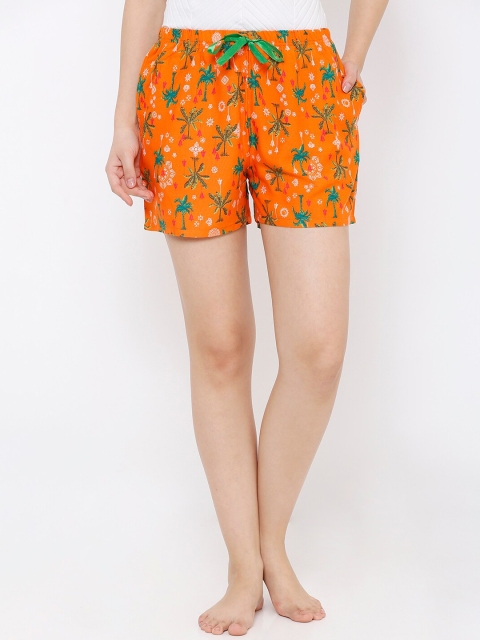 Heart 2 Heart Women Orange Printed Lounge Shorts