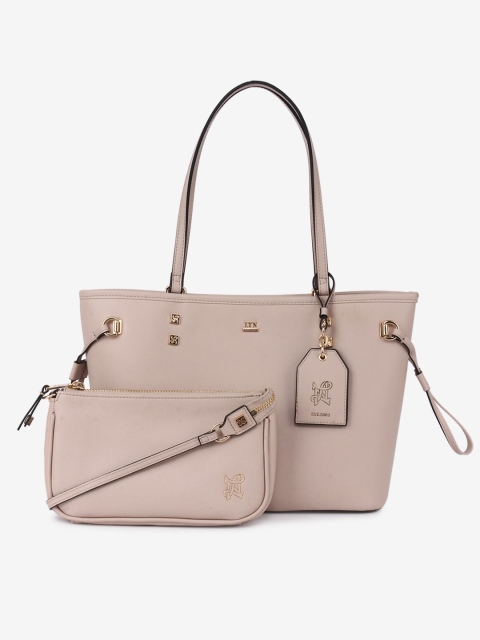 

LYN Beige Textured Shoulder Bag With Sling Bag