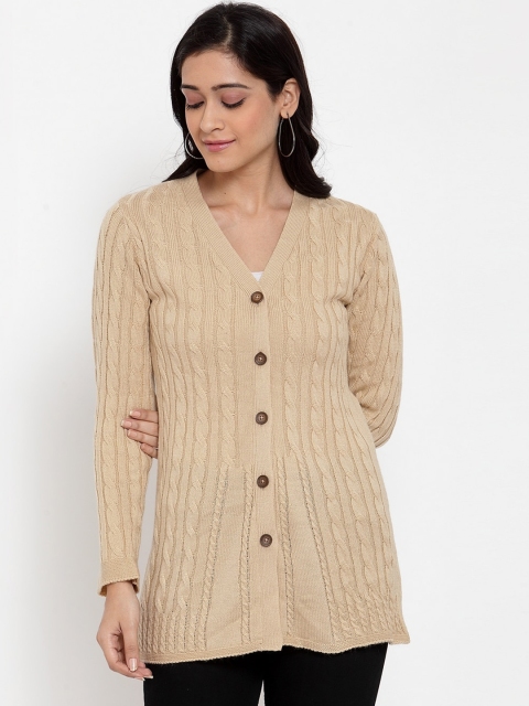 

Kalt Women Cream-Coloured Self Design Cardigan Sweater