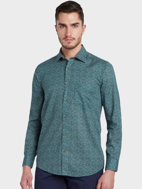

ColorPlus Men Green Tailored Fit Printed Casual Shirt