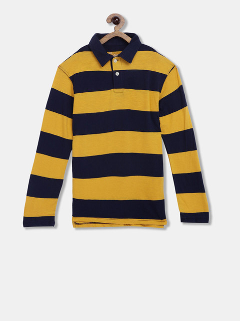 

The Childrens Place Boys Yellow & Black Striped Polo Collar T-shirt