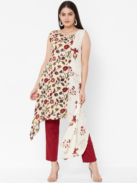 

Vedic Women Cream-Coloured Printed A-Line Kurta