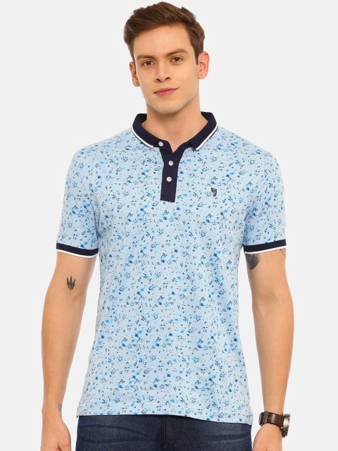 

Classic Polo Men Blue Floral Printed Polo Collar T-shirt