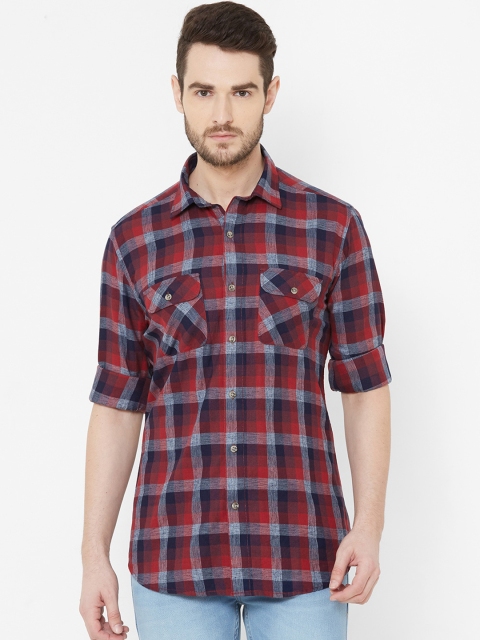EVOQ Men Red Comfort Regular Fit Checked Casual Shirt