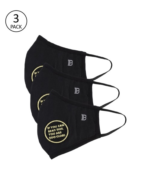 

Bene Kleed Pack Of 3 Black & Yellow Embroidered 5-Ply Reusable Protective Outdoor Masks