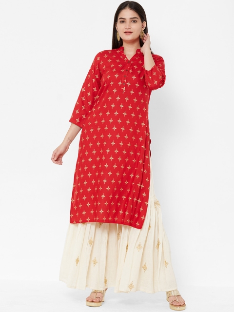 

Vedic Women Red Printed Straight Kurta