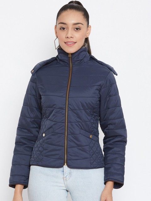 

Spirit Women Navy Blue Solid Windcheater Padded Hooded Jacket