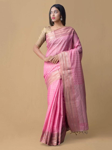 

Unnati Silks Pink & Gold-Toned Pure Cotton Woven Design Saree