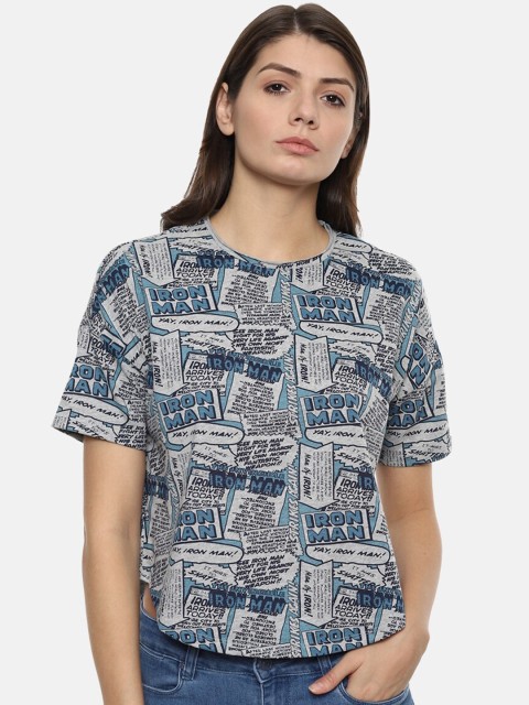 

Van Heusen Woman Women Grey Iron Man Printed Pure Cotton Top