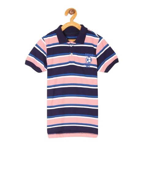 

Cherokee Boys Navy Blue Pink Striped Polo Collar Pure Cotton T-shirt