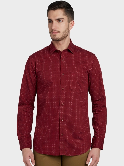 

ColorPlus Men Red Tailored Fit Self Design Casual Shirt
