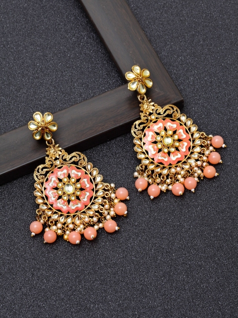 

Ibtida Peach-Coloured & Gold-Toned Circular Chandbalis