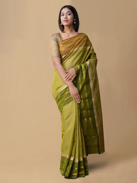 

Unnati Silks Green & Brown Pure Cotton Striped Saree