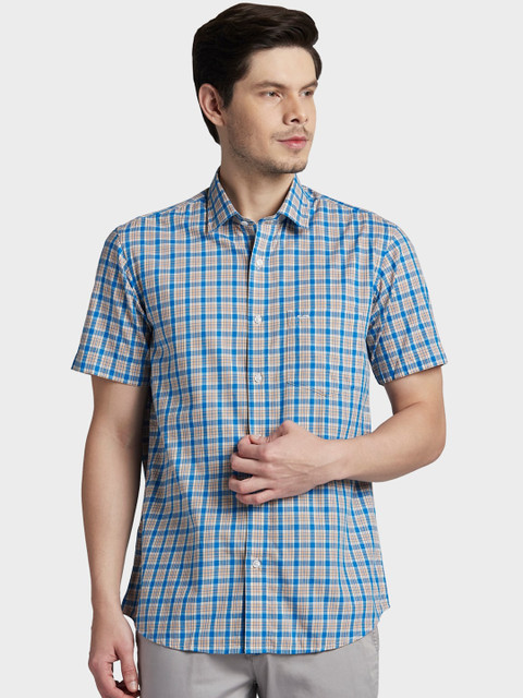 

ColorPlus Men Blue Tailored Fit Checked Casual Shirt