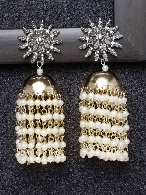 

Ibtida Silver-Plated & White Dome Shaped Jhumkas