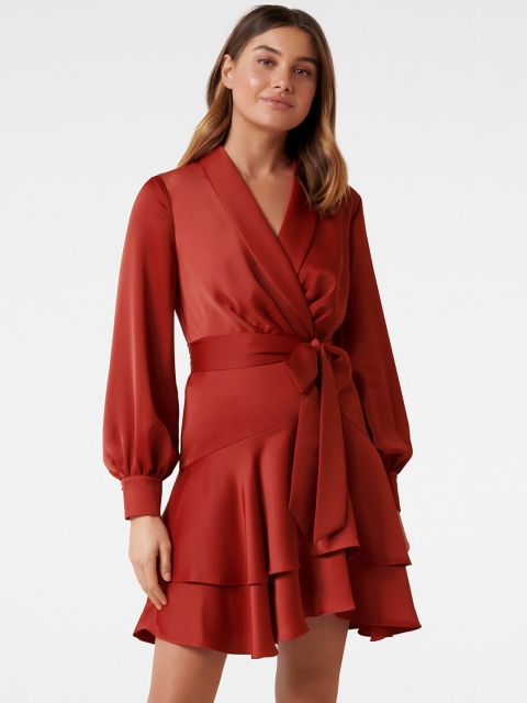 

Forever New Women Rust Solid Wrap Dress