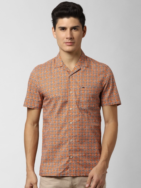 

Peter England Casuals Men Orange & Grey Slim Fit Printed Casual Shirt