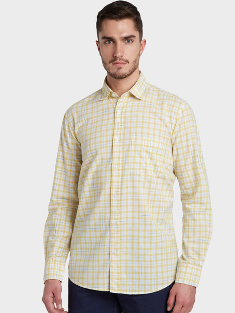 

ColorPlus Men Yellow & White Slim Fit Checked Casual Shirt