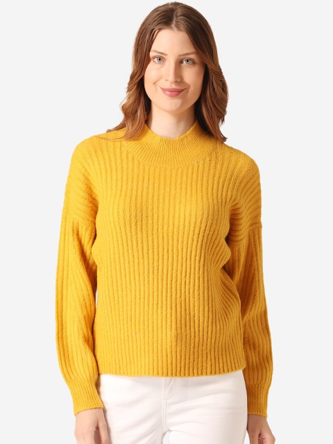 

Mode by Red Tape Women Yellow Ribbed Pullover Sweater