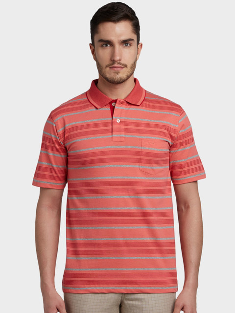 

ColorPlus Men Orange Striped Polo Collar T-shirt