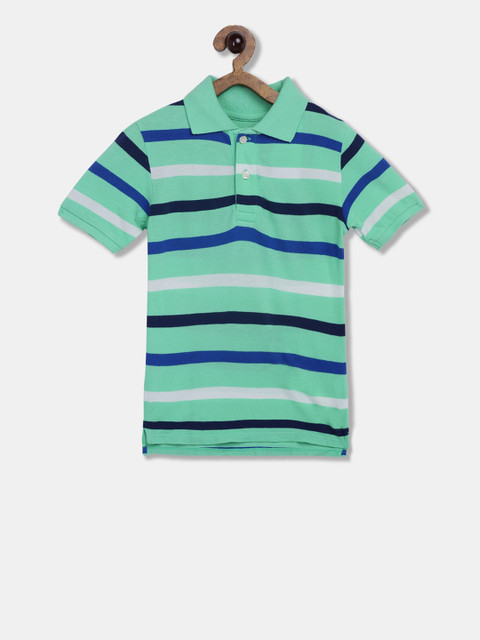 

The Childrens Place Boys Green & Black Striped Polo Collar T-shirt