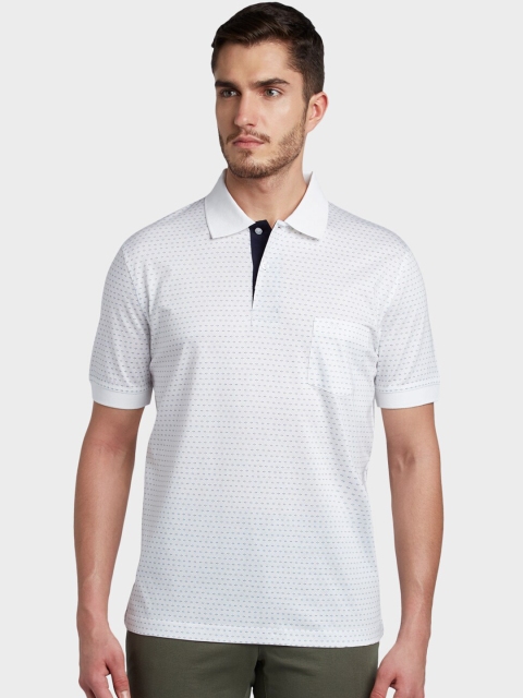 

ColorPlus Men White Self Design Polo Collar T-shirt