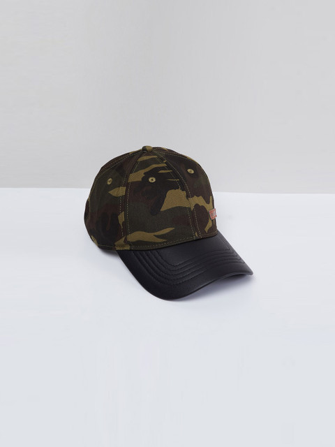 

max Men Olive Green & Brown Camouflage Printed Baseball Cap