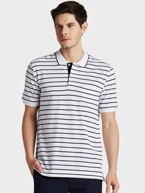 

ColorPlus Men White Striped Polo Collar T-shirt