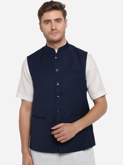 

JADE BLUE Men Navy Blue Solid Modi Jacket