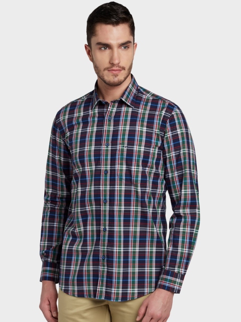 

ColorPlus Men Green Tailored Fit Checked Casual Shirt
