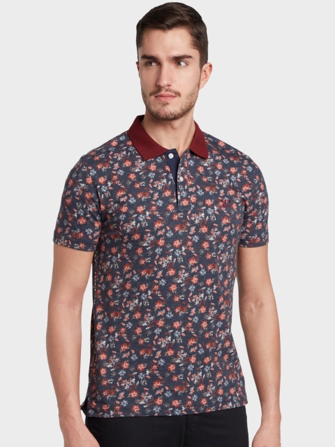 

ColorPlus Men Blue & Maroon Floral Printed Polo Collar T-shirt