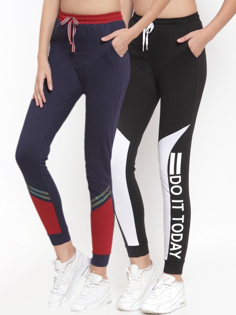 

Boston Club Women Pack of 2 Printed Joggers, Black