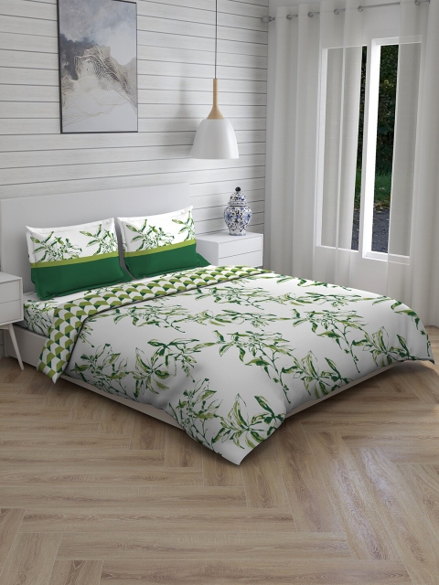 

Layers White & Green Printed Double Bedding Set With Comforter