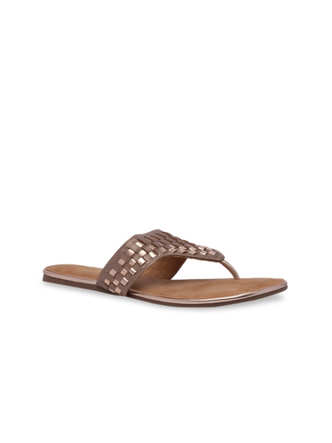Inc 5 Women Rose Gold Textured T-Strap Flats