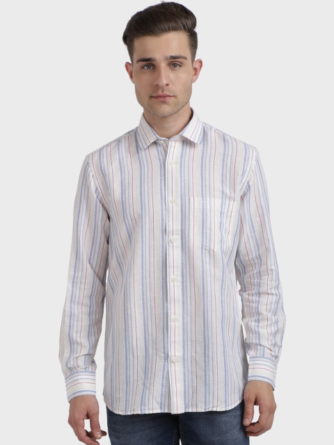 

ColorPlus Men Beige & Blue Regular Fit Striped Casual Shirt