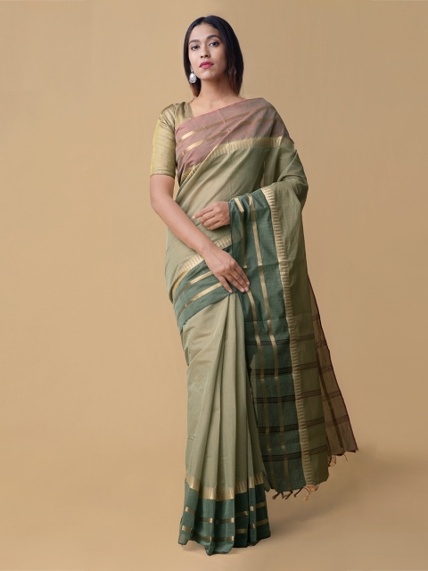 

Unnati Silks Green Solid Pure Cotton Handloom Saree