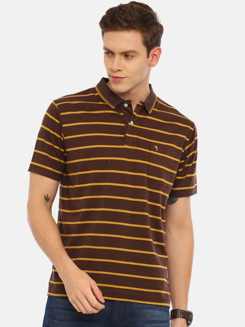 

Classic Polo Men Brown Striped Polo Collar T-shirt